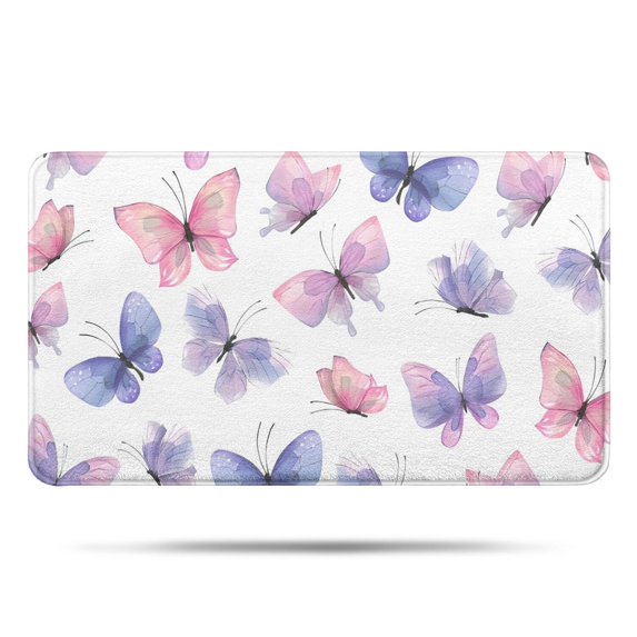 White Background Butterfly Pattern Bathroom Rugs Mat,Non Slip Microfiber Bathroom Rug,Rubber Backing,Soft Bathroom Mats for Bathroom Floor,Tub and Shower,17x30in(43x75cm)