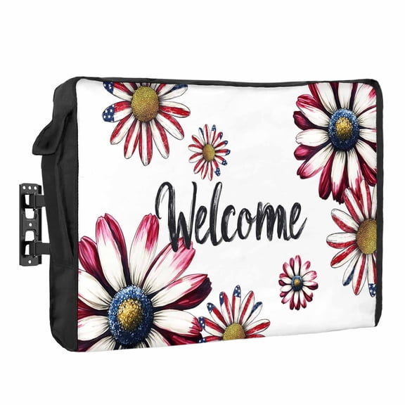 White Background Daisy Flower Waterproof Outdoor TV Cover, Independence Day Outside Weatherproof TV Enclosures for 30 to 32 Inch LCD Television Shield Flat Screen Protectors