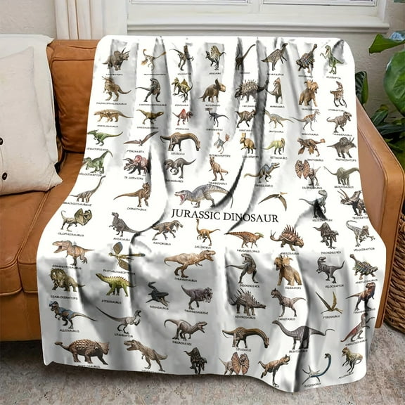 [White Background Flannel Blanket Gift] Gift for Son: White Background Dinosaur Encyclopedia Soft Blanket Flannel Blanket One Piece