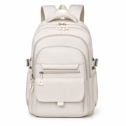 White Backpack Multi-compartment Large Capacity Casual Laptop Backpack for Men and Women, Adjustable Padded Shoulder Straps, Nylon Material, 17.3"