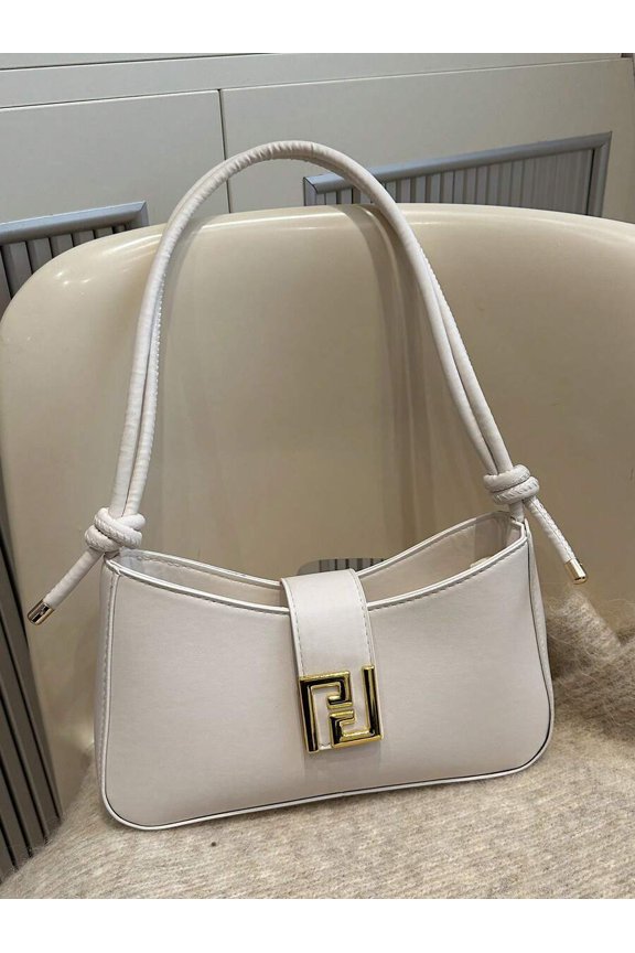 White Bag With Gold-Tone Logo Clasp And Knotted Strap