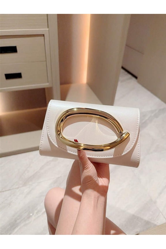 White Bag With Polished Gold-Tone Oval Frame Evening Handbag For Women
