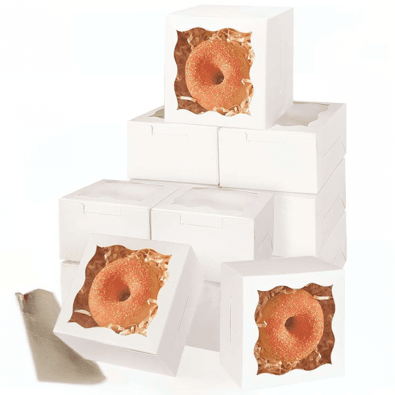 White Bakery Box with Window 4 x 4 x 2.5 Inch Macaron Donut Pastry Box Set of 400