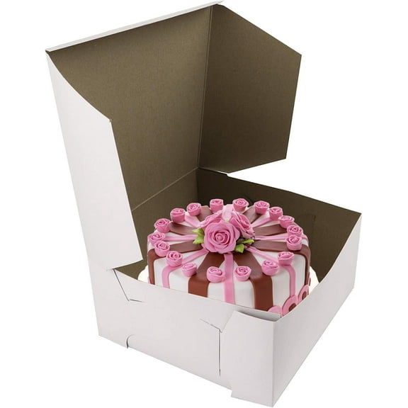White Bakery Boxes - 10 x 10 x 4 Inch Pastry Containers - Kraft Bakery Boxes for Holding and Displaying your Pastries - Pack of 100