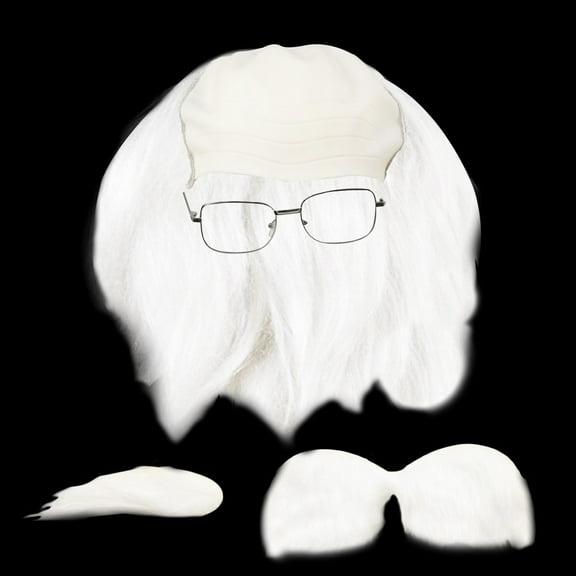 Wig for Featuring a Unique Bald Hat with Eyebrows and Beard for Scientist Characters