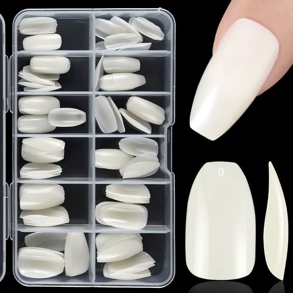 White Ballerina Acrylic Nail Tips 12 Size for Acrylic Nature Nail Tools Natural Nails Tips Square Long Gel Tips Professional Gel Nail Extension Manicure Salon At Home