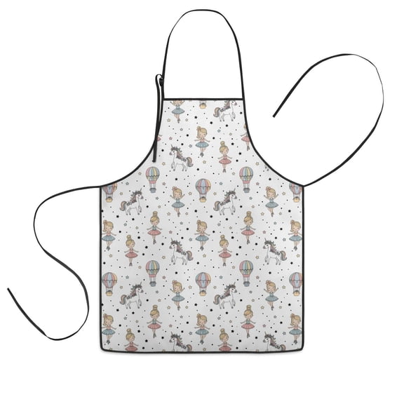 White Ballerina Unicorn Pattern Kids Aprons for Girls and Boys,Adjustable Neck Strap Toddler Aprons for Kids Cooking Baking
