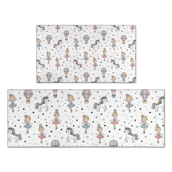 White Ballerina Unicorn Pattern Kitchen Rugs Sets Of 2,Anti Fatigue Kitchen Mat Rugs Non Slip Washable,Decorative Kitchen Floor Mats for Kitchen,Sink,Laundry,17"x30"+17"x47"