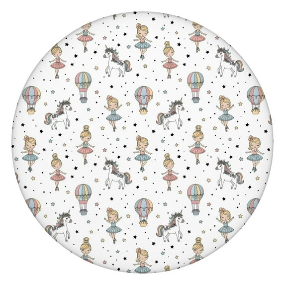 White Ballerina Unicorn Pattern Round Fitted Tablecloth with Elastic Edge,Dining Table Cover Waterproof,Outdoor Round Tablecloth for Camping,Dining,Indoor and Outdoor