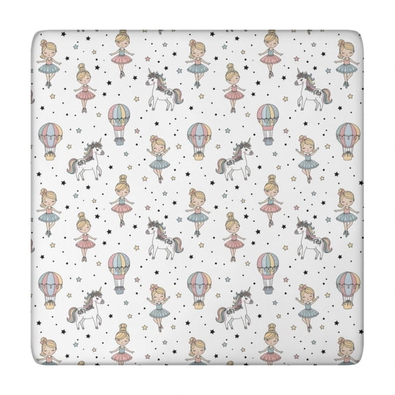 White Ballerina Unicorn Pattern Square Fitted Tablecloth with Elastic Edge,Square Table Cover,Washable Elastic Table Cover for Home Kitchen Party Decor 34"x34"