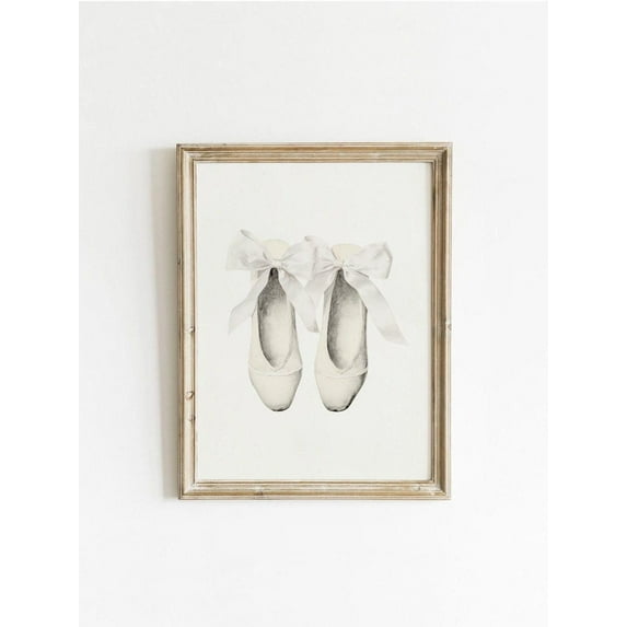 White Ballet Slipper Art Poster, Vintage Bow Wall Art, Retro Ballerina Decor, Cream Aesthetic, Antique Art Print, Coquette Wall Art, Modern Wall Decor, 16x24 UNFRAMED