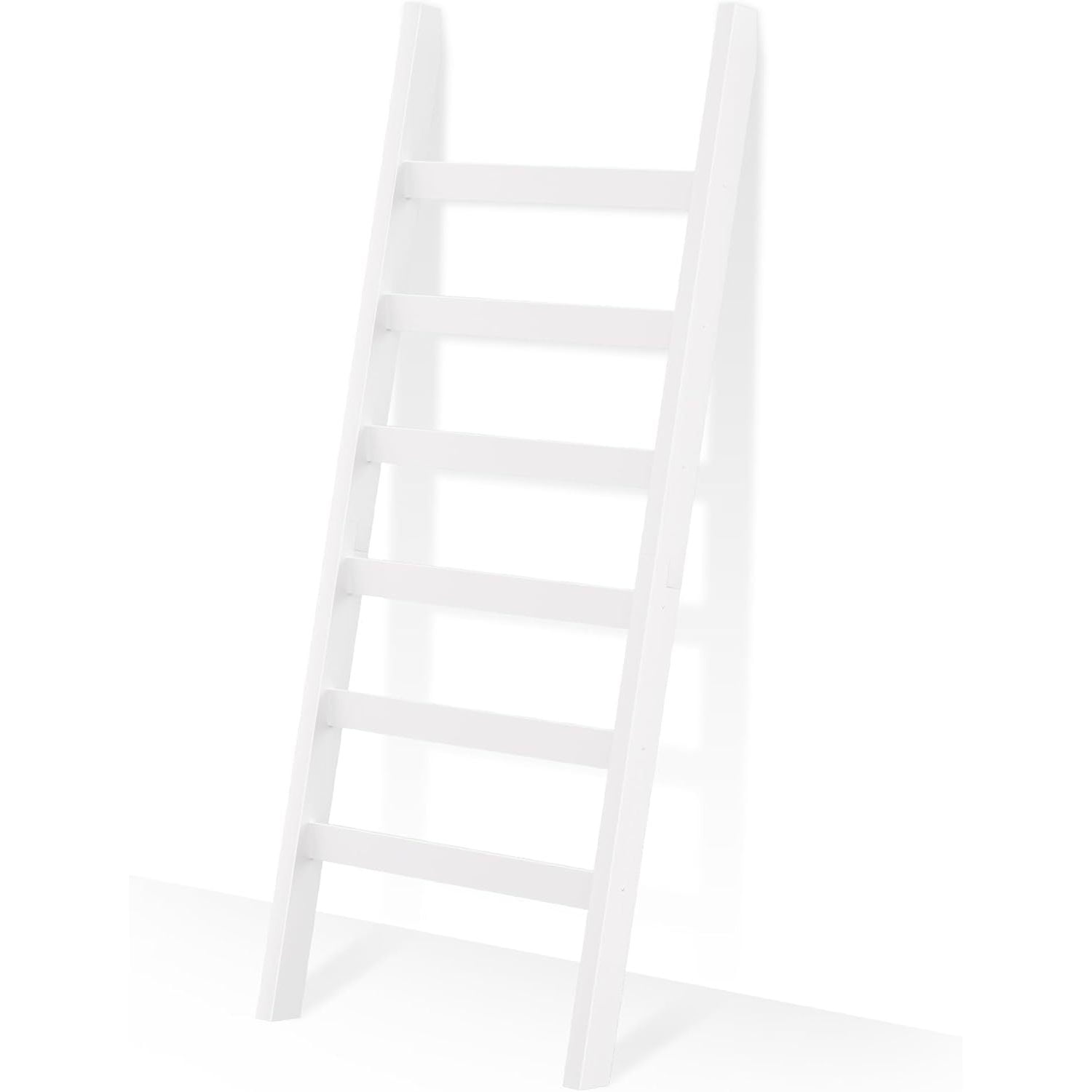 White Bamboo Blanket Ladder, 6-Tier Blanket Holder, 68.9 Inch Tall ...