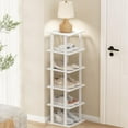 White Bamboo Shoe Rack for Small Spaces 6 Tier Tall Vertical Narrow