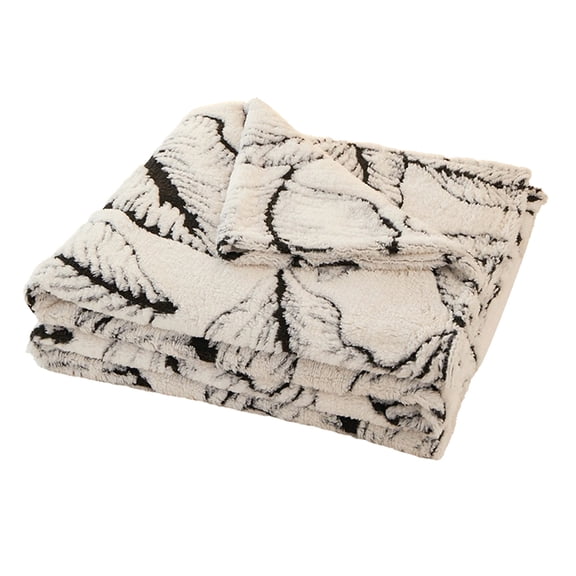 White Banana Leaf Print Blanket Thickened Warm Throw Nap Relaxation Bedroom Sofa Polyester 39.4X59.1 In