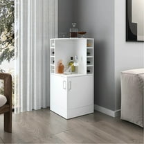 White Bar Cabinet With Functional Storage Shelves And Beverage Stand - Practical Bottle Display