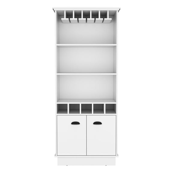 White Bar Cabinet for Living Room | Glassware Display and Concealed Storage Features | Reliable and Simple to Assemble