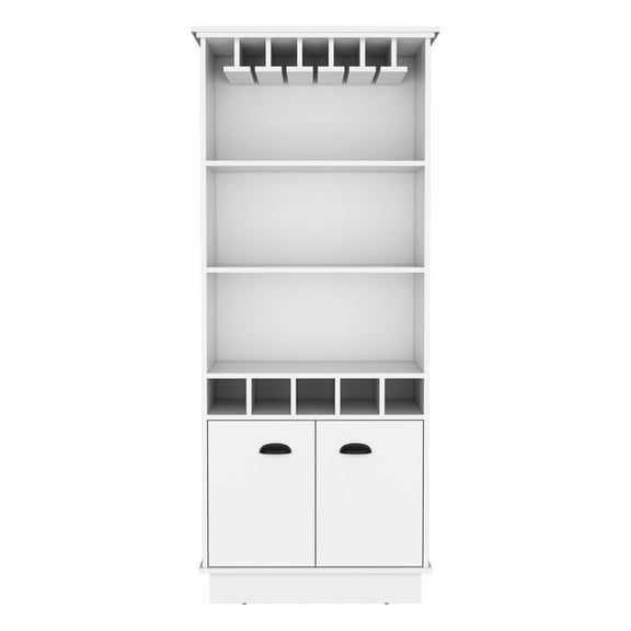 White Bar Cabinet with Concealed Storage Space | In Living Room, Glassware Display and Easy Setup
