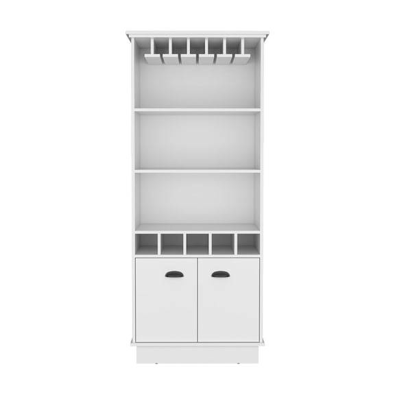 White Bar Cabinet with Glass Rack / Concealed Storage for Living Room Essentials