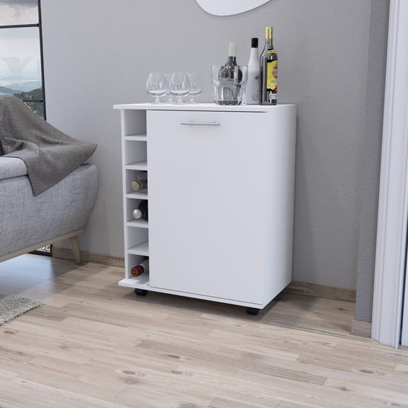 White Bar Cart For Organizing Spirits, With Spacious Interior In Living Room Cart, White, Generous Surface And Storage Compartment