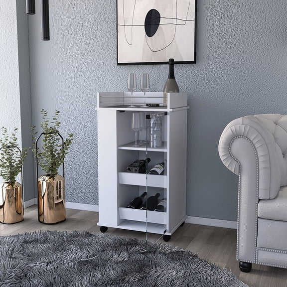 White Bar Cart with Ample Upper Surface Area | Good for Gatherings and Drink Presentations | Benefit from High-Quality Construction and Functionality