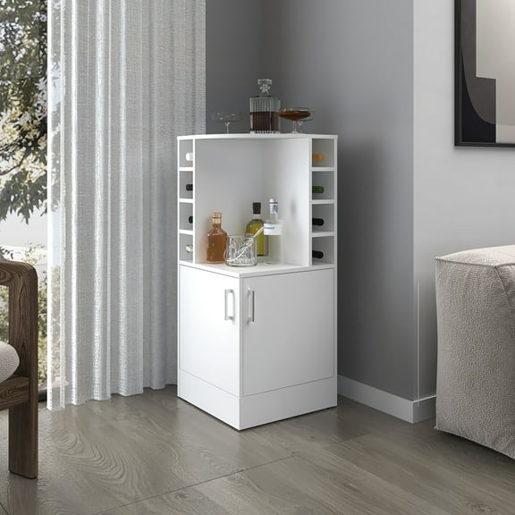 White Bar Shelf Cabinet - Bottle Rack, Open Shelves & Hidden Storage Included Elegant Solution