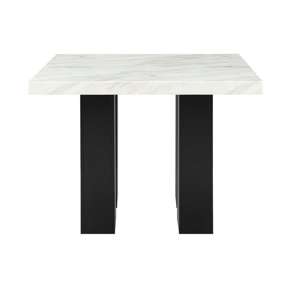 White Bar Table, Faux Marble Topped, Rubberwood Crafted, Black Double Pedestal Base & Silver Connector, 48x48x36, 198lb Table , , Rubberwood, 48"x48"x36",