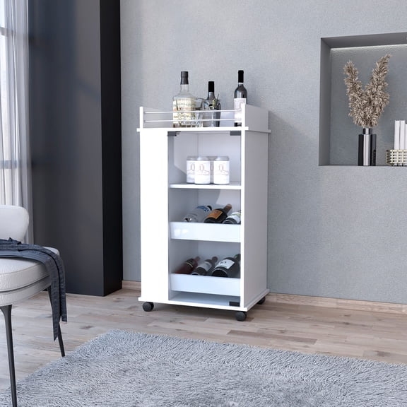 White Bar Unit - Casters for Mobility - In Home Entertaining - Ample Surface for Appetizers
