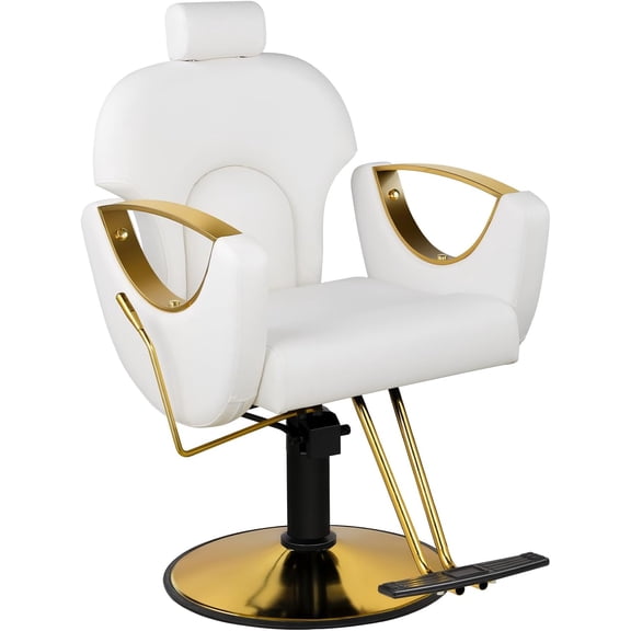 White Barber Chair, Reclining Salon Chair for Hair Stylist, Height Adjustable Hair Styling Chair with 360 Degrees Rolling Swivel, Multi-Function Hairdresser Braiding Chair
