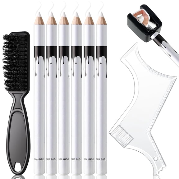 Unbranded Shaping Pencils Hairline Shaping & Razor Tracing Barber Chalk Beard Kit with Sharpener, Ruler, Brush, 6 Piece