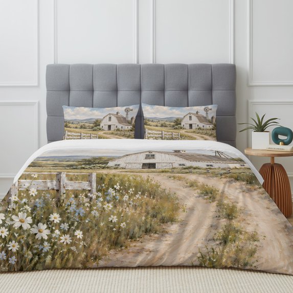 White Barn 4 Piece Duvet Cover Set California King Size Farmhouse ...
