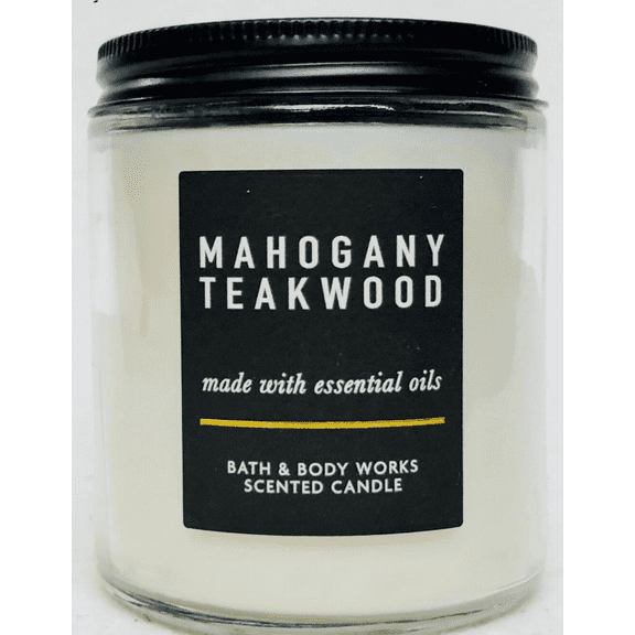 White Barn Bath & Body Works 7 oz Mahogany Teakwood Scented 1-Wick Candle, with Essential Oils