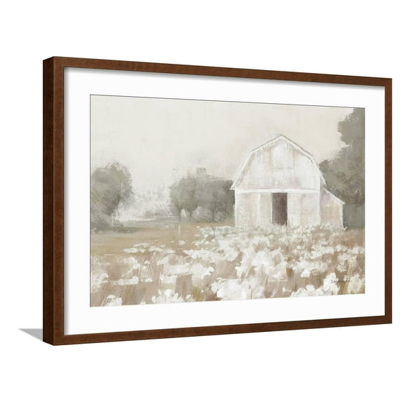 Art.com White Barn Meadow Neutral Crop Art Print by Danhui Nai, Brown Frame Wall Art, 29" x 21"