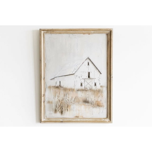 White Barn Modern Farmhouse Countryside Landscape, Unframed Poster