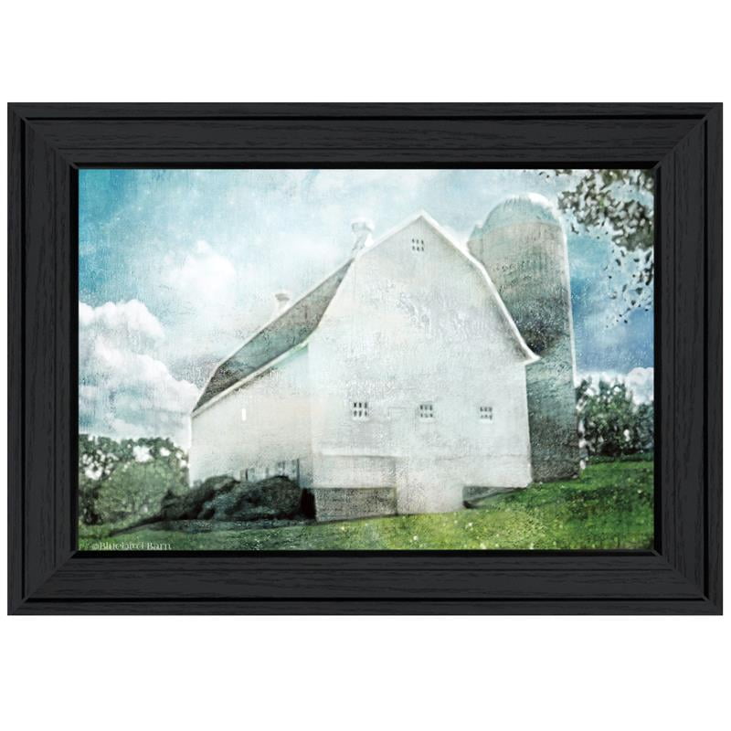 Black Framed White Barn Landscape Canvas Print