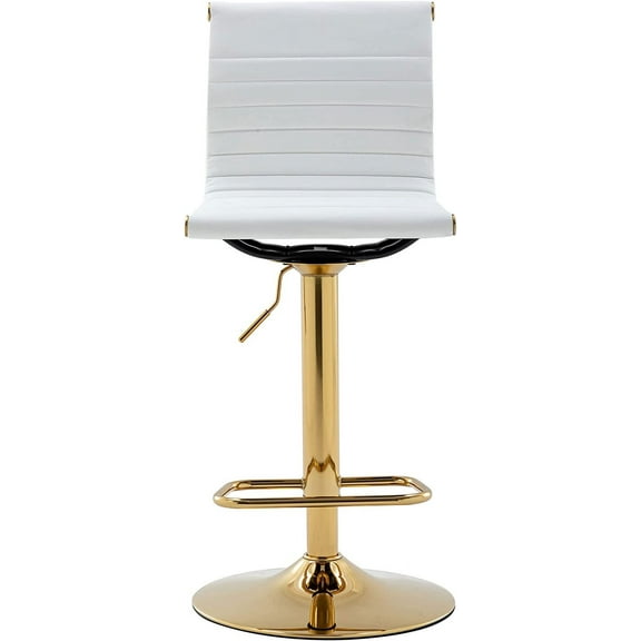 White Barstools Bar Height Adjustable Faux Leather Counter Height Bar Stool Chair with Back for Kitchen Island Breakfast Bar (White with Gold Base, 1 Pack)