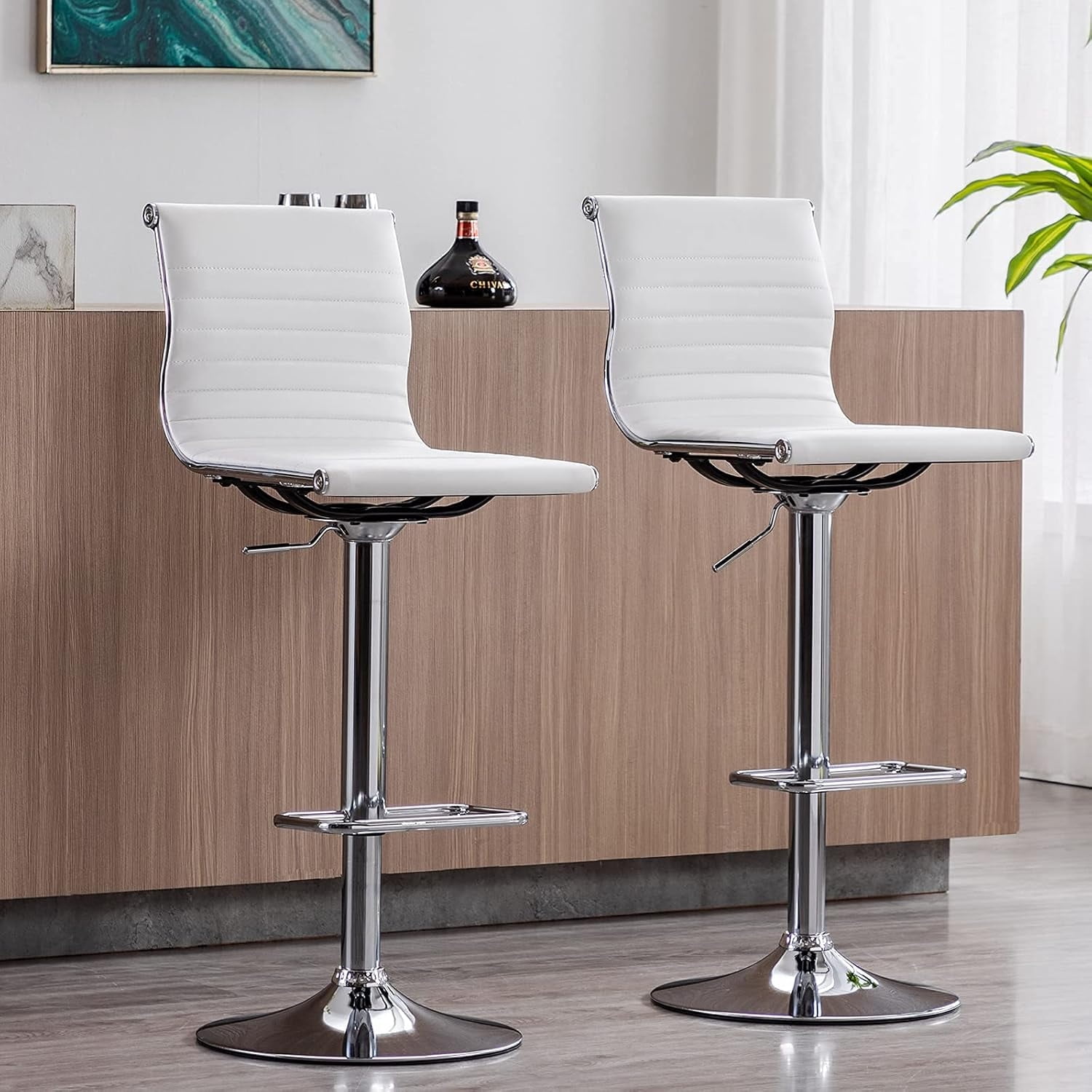White Barstools Bar Height Adjustable Faux Leather Counter Height Bar ...