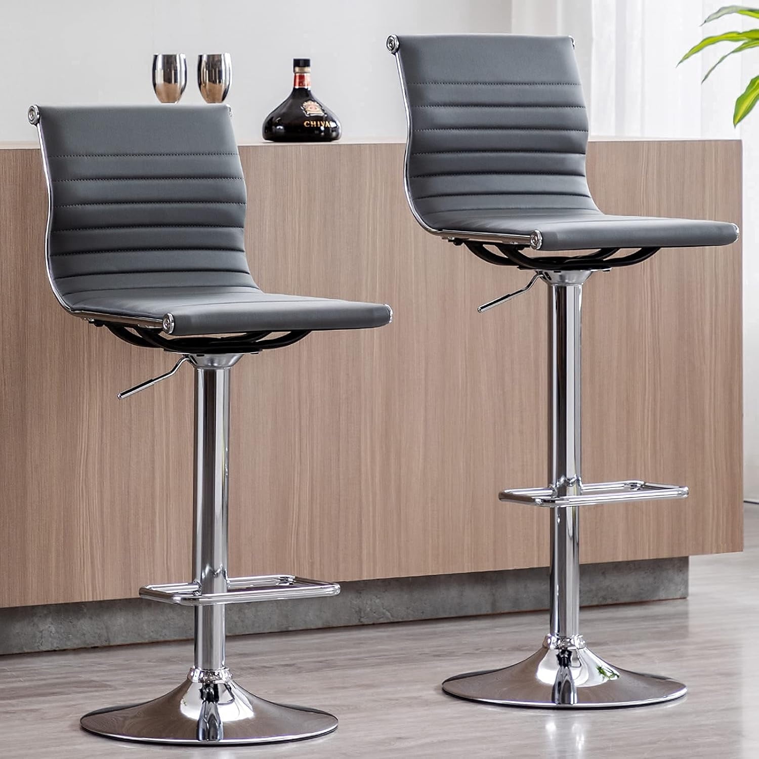White Barstools Bar Height Adjustable Faux Leather Counter Height Bar ...