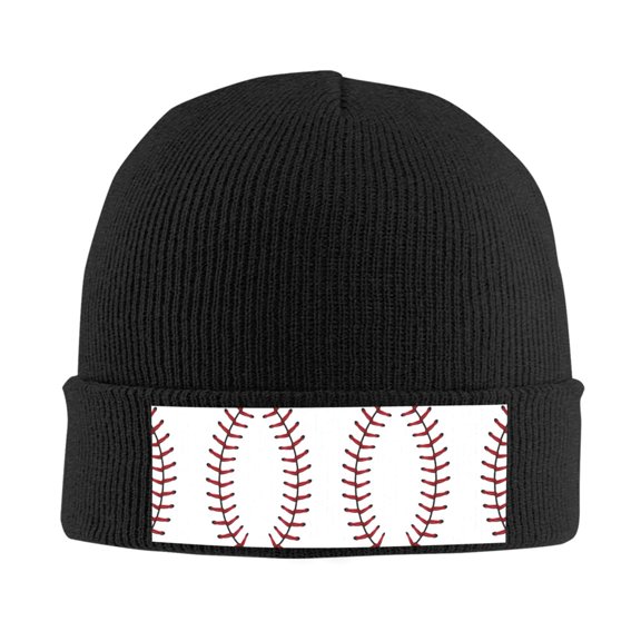White Baseball Beanie Hat Men Women Warm Printed Cap Knit Beanies Hats Outdoor Winter Black