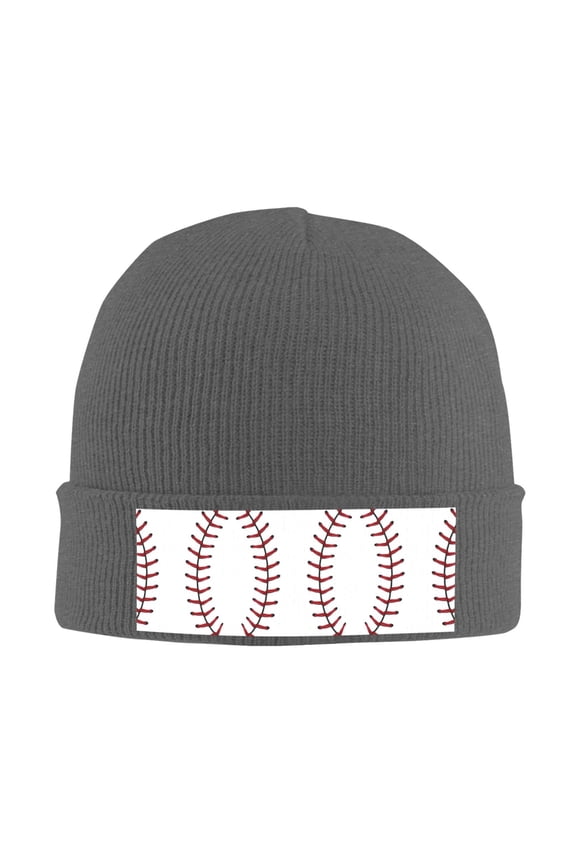 White Baseball Beanie Hat Men Women Warm Printed Cap Knit Beanies Hats Outdoor Winter Deep Heather