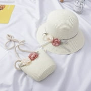 NOCHALOFO White Baseball Cap Girls 44964 Age Straw Hat Tourism Sun Flower Children And Bag Set