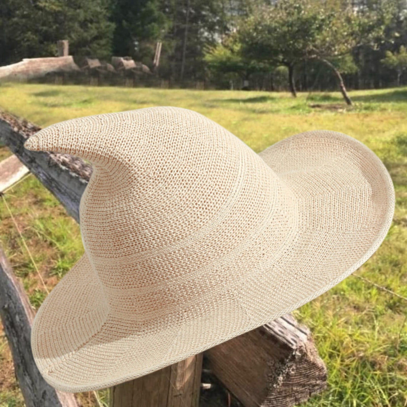 White Baseball Cap Women Warm Hat Foldable Summer Large Brim Witch Crochet  Caps Polyester