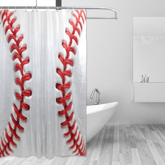 White Baseball Close Up Shower Curtains with 12 Hooks Waterproof Bathroom Decor 66" x 72"