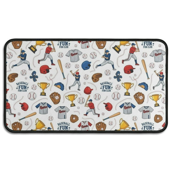 White Baseball Elements Pattern Door Rugs,Washable Non Slip Door Mats Indoor,Decorative Door Mats,Entry Mat Indoor for Entrance,Bedroom,Kitchen,Bathroom,30"x17"