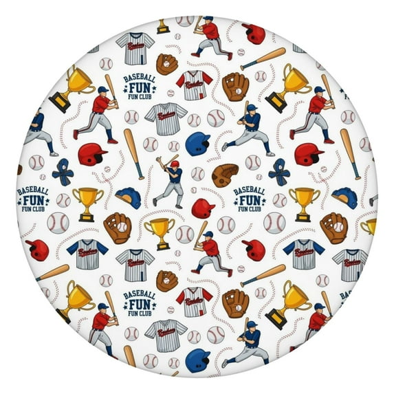 White Baseball Elements Pattern Round Fitted Tablecloth with Elastic Edge,Dining Table Cover Waterproof,Outdoor Round Tablecloth for Camping,Dining,Indoor and Outdoor