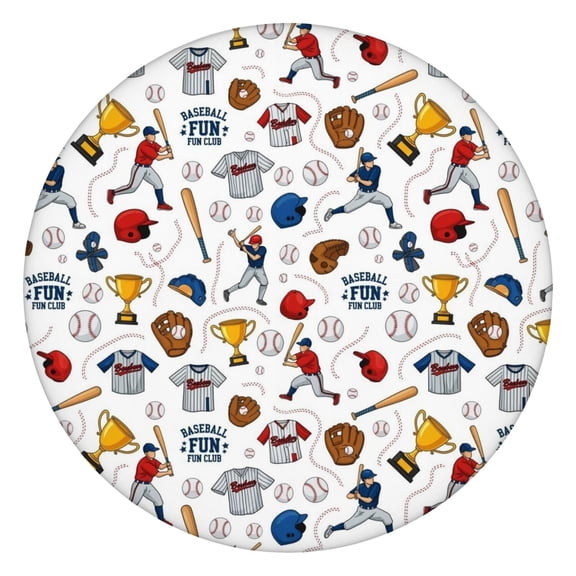 White Baseball Elements Pattern Round Fitted Tablecloth with Elastic Edge,Dining Table Cover Waterproof,Outdoor Round Tablecloth for Camping,Dining,Indoor and Outdoor