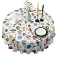 thumbnail image 1 of White Baseball Elements Pattern Round Tablecloth 60"x60",Wrinkle Wipeable Table Cloth for Kitchen Dining Room Picnic Patio Party, 1 of 6