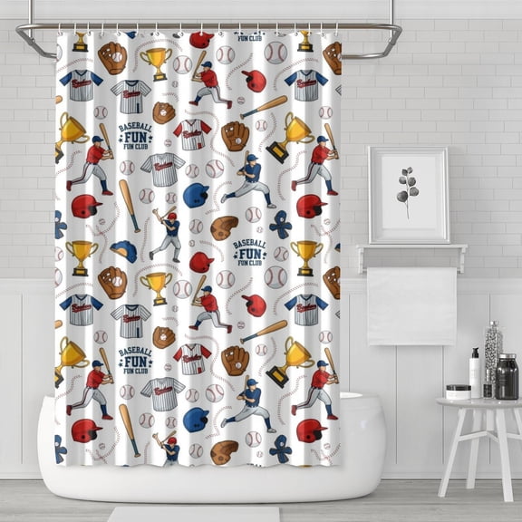 White Baseball Elements Pattern Shower Curtain 72"x72" ,Bathroom Decorative Shower Curtains Set with 12 Hooks,Modern Waterproof Washable Shower Curtain