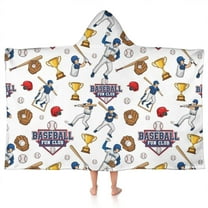 White Baseball Fun Club Pattern Hooded Bath Towel,50"x30" for Ages 3 To 12 Kids, Quick Dry Lightweight Soft Microfiber Hood Beach Towel Cover Up for Kids