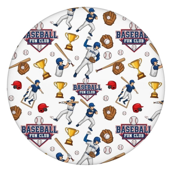 White Baseball Fun Club Pattern Round Fitted Tablecloth with Elastic Edge,Dining Table Cover Waterproof,Outdoor Round Tablecloth for Camping,Dining,Indoor and Outdoor