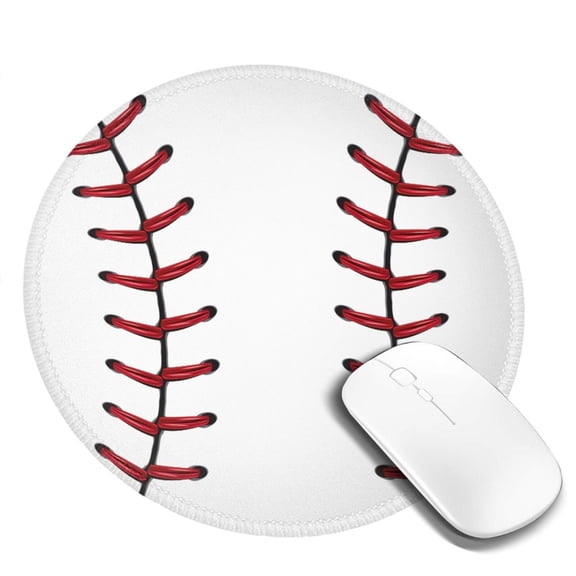 White Baseball Round MousePad with Stitched Edge Non-Slip Rubber Base Mouse Mat for Office & Home (7.9 x 7.9)